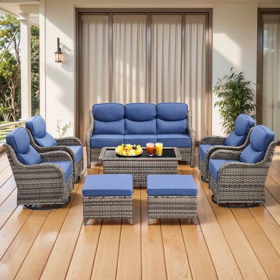 Jentlehouse 8-Piece Outdoor Patio Furniture Set with 4 Swivel Rocking Chairs,Wicker Rattan Sectional Sofa Set Outdoor Conversation Set for Deck Garden Lawn Balcony