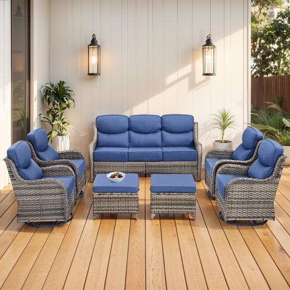 Jentlehouse 8-Piece Outdoor Patio Furniture Set with 4 Swivel Rocking Chairs,Wicker Rattan Sofa Set Outdoor Sectional Conversation Set with ottomans for Garden Lawn Balcony