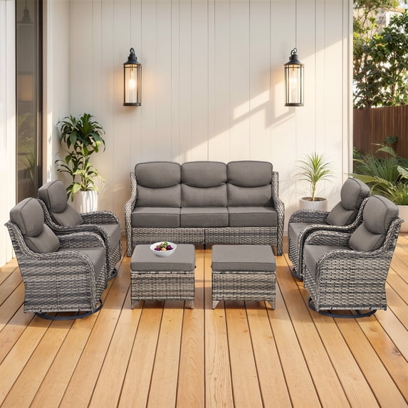 Jentlehouse 8-Piece Outdoor Patio Furniture Set with 4 Swivel Rocking Chairs,Wicker Rattan Sofa Set Outdoor Sectional Conversation Set with ottomans for Garden Lawn Balcony