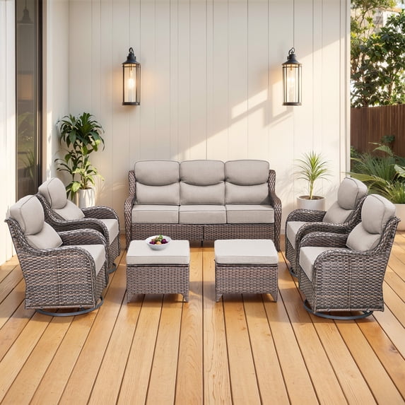 Jentlehouse 8-Piece Outdoor Patio Furniture Set with 4 Swivel Rocking Chairs,Wicker Rattan Sofa Set Outdoor Sectional Conversation Set with ottomans for Garden Lawn Balcony
