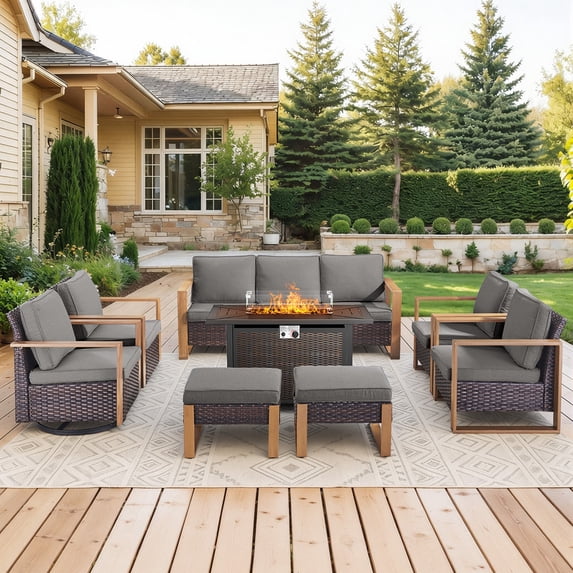 Jentlehouse 8-Piece Patio Furniture Set with Firepit Table,All-Weather ...