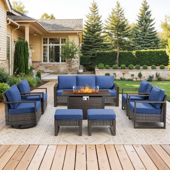 Jentlehouse 8-Piece Patio Furniture Set with Firepit Table,All-Weather ...