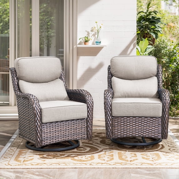 Jentlehouse Luxury Outdoor Swivel Rocking Chairs Set of 2,Outdoor All-Weather Wicker Rattan Patio Gliders with 6'' Thick Cushions and High Back for Balcony Porch Deck Lawn Poolside