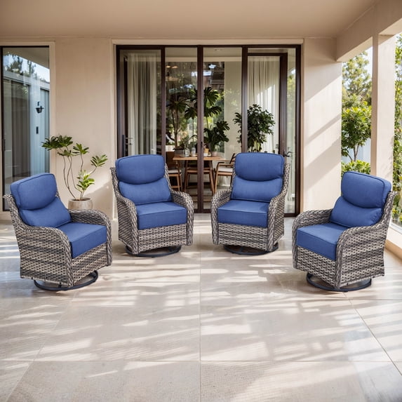 Jentlehouse Luxury Outdoor Swivel Rocking Chairs Set of 4,Outdoor All-Weather Wicker Rattan Patio Gliders with 6'' Thick Cushions and High Back for Balcony Porch Deck Lawn Poolside