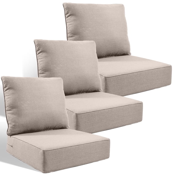 Jentlehouse Outdoor Seat Cushions 24"x24"x6" Deep Patio Chair Cushion Set - Water Resistant & Fade Resistant for Wicker Sofa, Couch - Jentlehouse Beige (3 Pack)