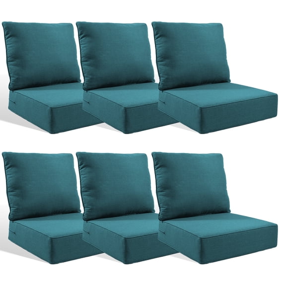 Jentlehouse Outdoor Deep Seat Cushion 24" X 24" X 6" for Patio Furniture,Outdoor Chair Cushions Water & Fade Resistant Patio Furniture Cushions for Wicker Chair, Sofa, Couch, Peacock Green (Set of 6)