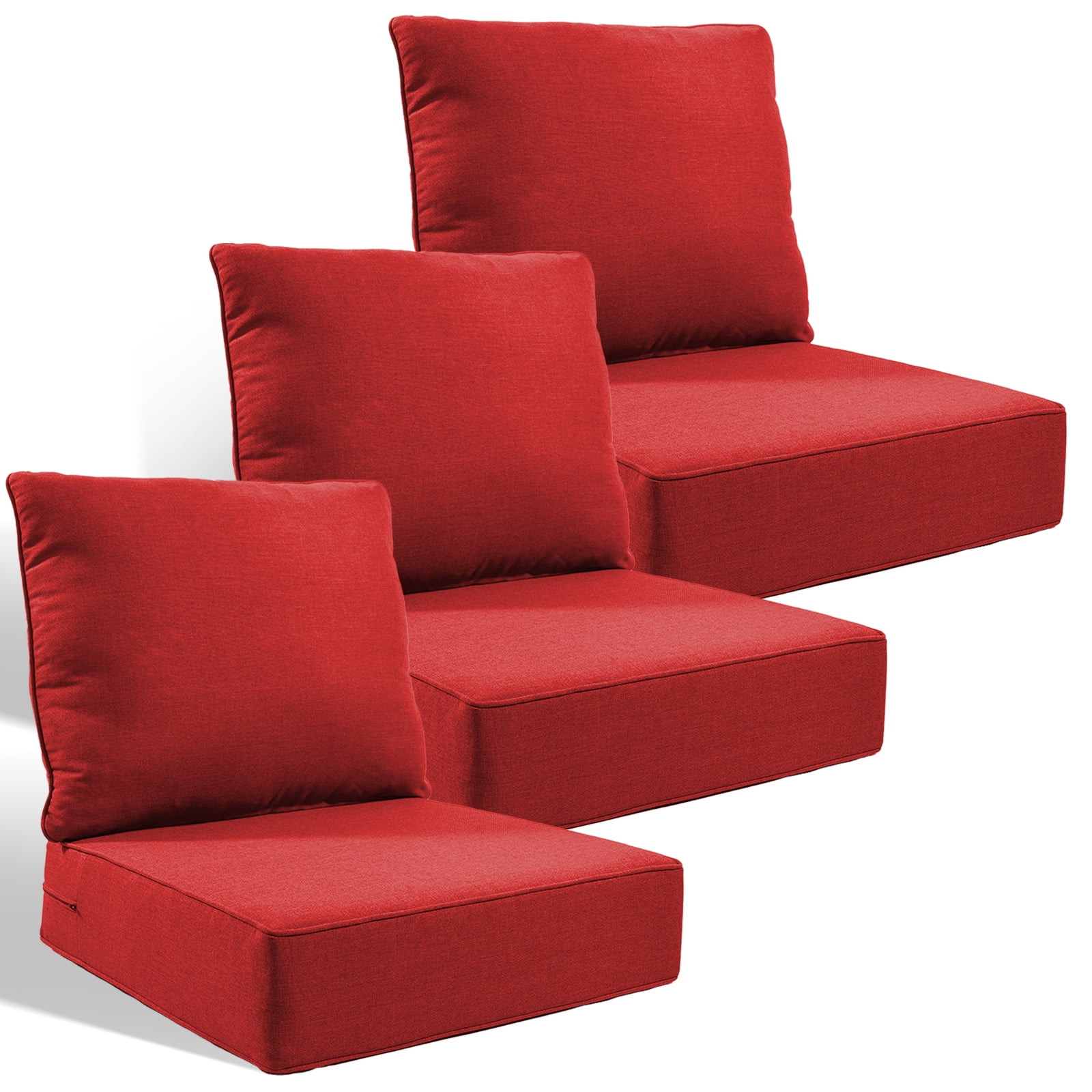 Jentlehouse Outdoor Deep Seat Cushion 24" X 24" X 6" for Patio Furniture,Outdoor Chair Cushions Water & Fade Resistant Patio Furniture Cushions for Wicker Chair, Sofa, Couch, Red (Set of 3)