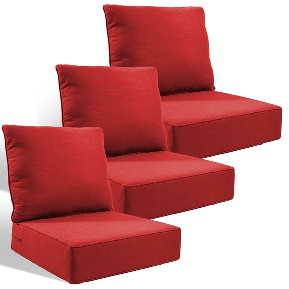 Jentlehouse Outdoor Deep Seat Cushion 24" X 24" X 6" for Patio Furniture,Outdoor Chair Cushions Water & Fade Resistant Patio Furniture Cushions for Wicker Chair, Sofa, Couch, Red (Set of 3)