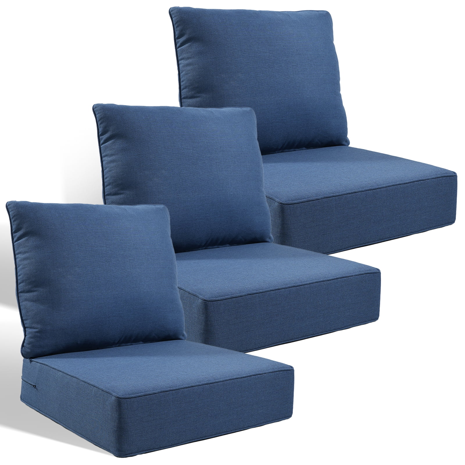 Jentlehouse Outdoor Deep Seat Cushion 24" X 24" X 6" for Patio Furniture,Outdoor Chair Cushions Water & Fade Resistant Patio Furniture Cushions for Wicker Chair, Sofa, Couch, Blue (Set of 3)