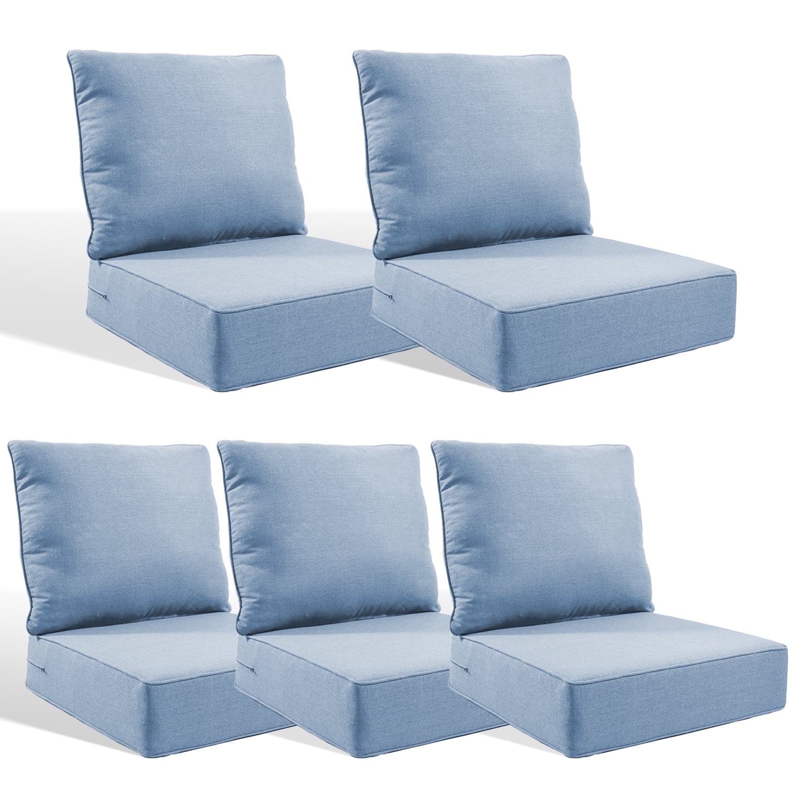 Jentlehouse Outdoor Deep Seat Cushion 24" X 24" X 6" for Patio Furniture,Outdoor Chair Cushions Water & Fade Resistant Patio Furniture Cushions for Wicker Chair, Sofa, Couch, Baby Blue (Set of 5)