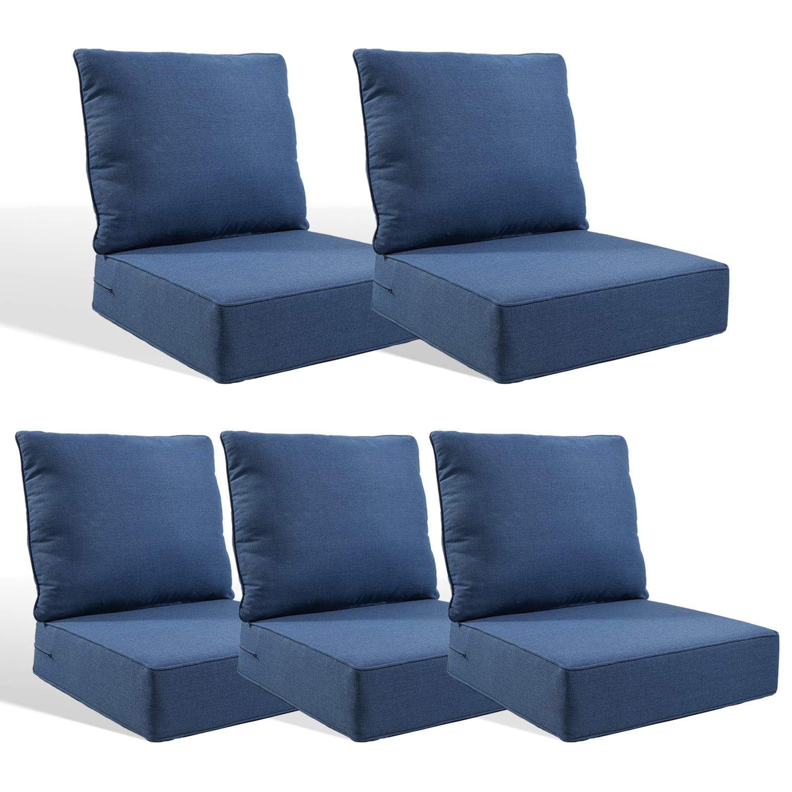 Jentlehouse Outdoor Deep Seat Cushion 24" X 24" X 6" for Patio Furniture,Outdoor Chair Cushions Water & Fade Resistant Patio Furniture Cushions for Wicker Chair, Sofa, Couch, Blue (Set of 5)
