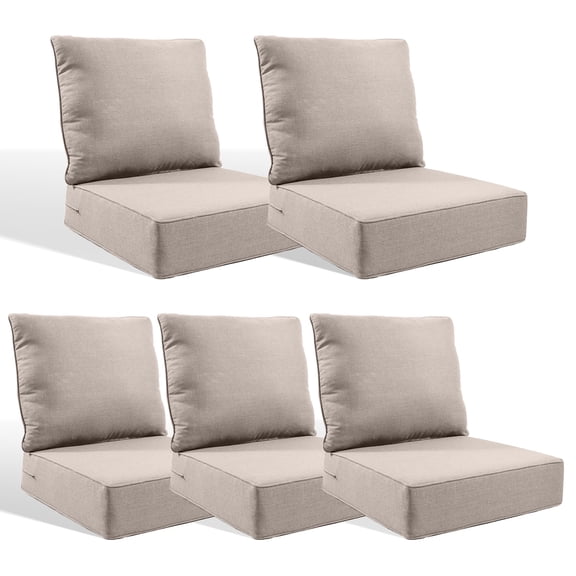 Jentlehouse Outdoor Deep Seat Cushion 24" X 24" X 6" for Patio Furniture,Outdoor Chair Cushions Water & Fade Resistant Patio Furniture Cushions for Wicker Chair, Sofa, Couch, Beige (Set of 5)