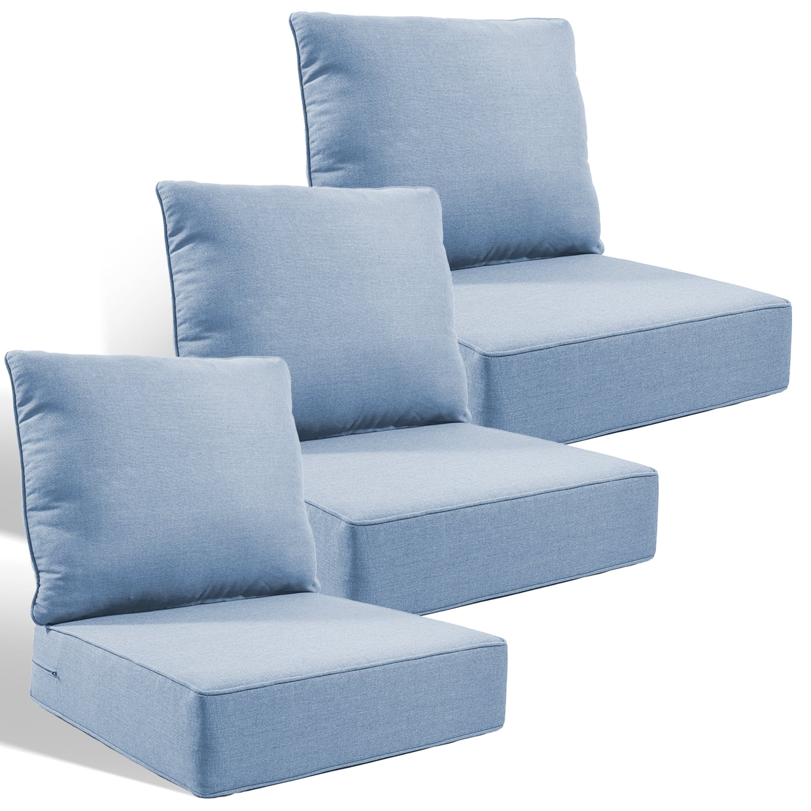 Jentlehouse Outdoor Deep Seat Cushion 24" X 24" X 6" for Patio Furniture,Outdoor Chair Cushions Water & Fade Resistant Patio Furniture Cushions for Wicker Chair, Sofa, Couch, Baby Blue (Set of 3)