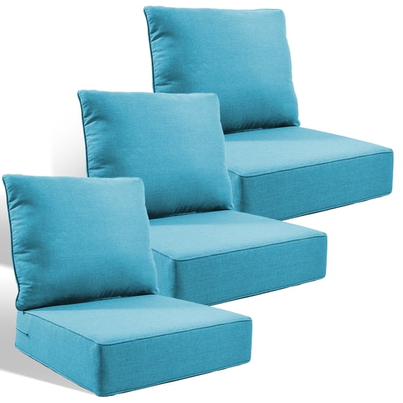Jentlehouse Outdoor Deep Seat Cushion 24" X 24" X 6" for Patio Furniture,Outdoor Chair Cushions Water & Fade Resistant Patio Furniture Cushions for Wicker Chair, Sofa, Couch, Light Blue (Set of 3)