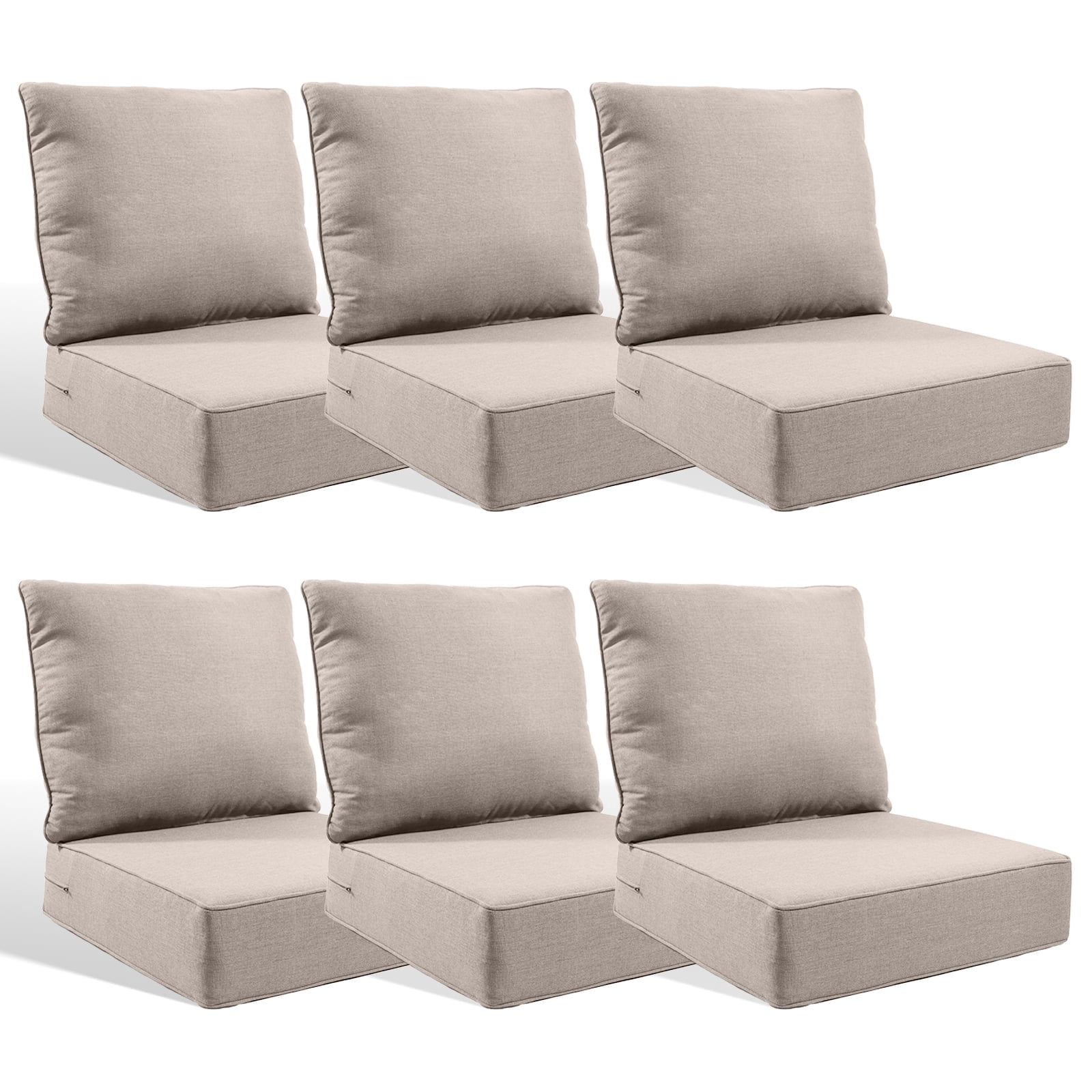 Jentlehouse Outdoor Deep Seat Cushion 24" X 24" X 6" for Patio Furniture,Outdoor Chair Cushions Water & Fade Resistant Patio Furniture Cushions for Wicker Chair, Sofa, Couch, Beige (Set of 6)
