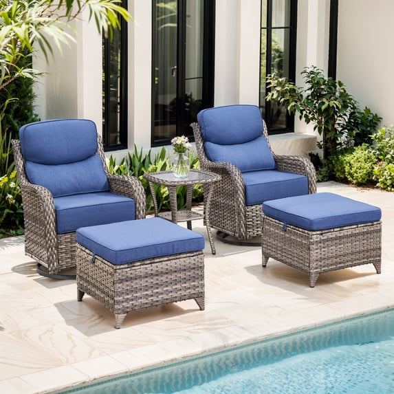 Jentlehouse Outdoor Patio Furniture Set,Outdoor Swivel Rocker Chair with Ottomans & Side Table,Rattan Conversation Set for Balcony Garden Porch