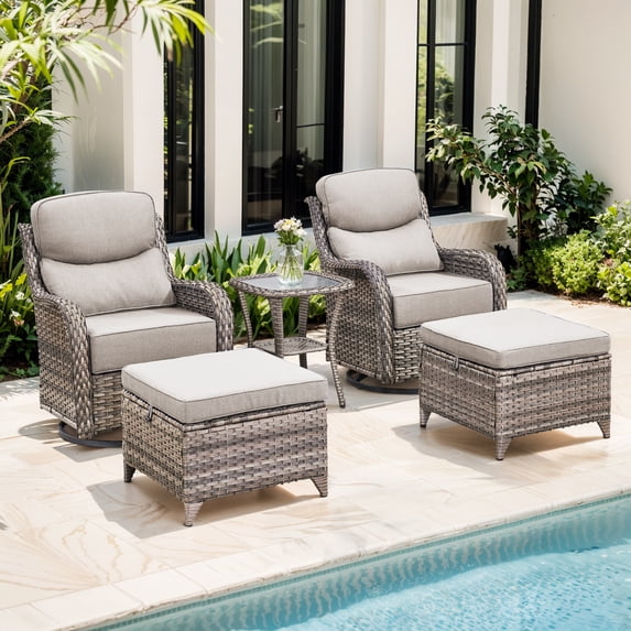 Jentlehouse Outdoor Patio Furniture Set,Outdoor Swivel Rocker Chair with Ottomans & Side Table,Rattan Conversation Set for Balcony Garden Porch
