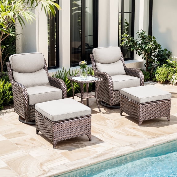 Jentlehouse Outdoor Patio Furniture Set,Outdoor Swivel Rocker Chair with Ottomans & Side Table,Rattan Conversation Set for Balcony Garden Porch
