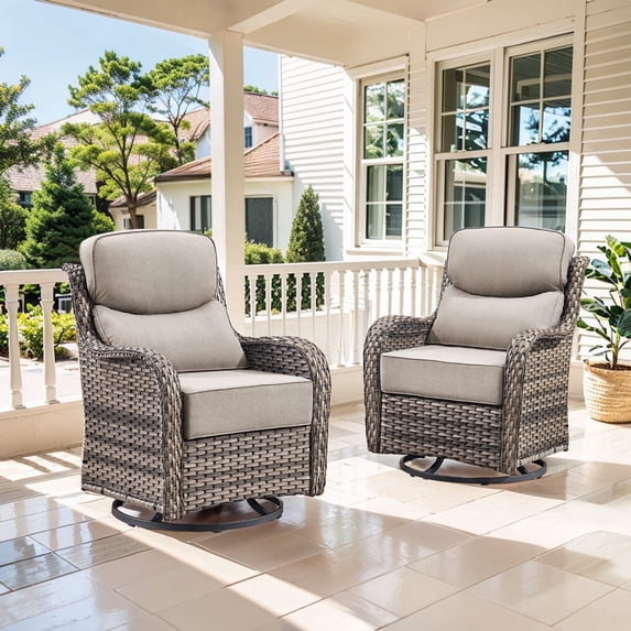 Jentlehouse Outdoor Patio Swivel Glider Chair Set of 2, All-Weather Wicker Rattan Swivel Rocking Lounge Chair with Removable Beige Cushions for Porch Balcony Backyard, Gray Wicker