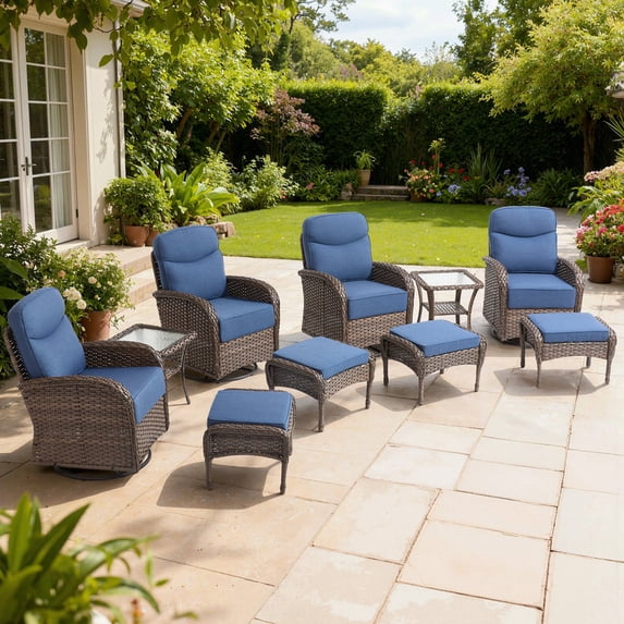 Jentlehouse Patio Furniture Set with Swivel Chair,High Back Outdoor Wicker Gliders with Ottomans,Patio Set for Balcony Deck Porch