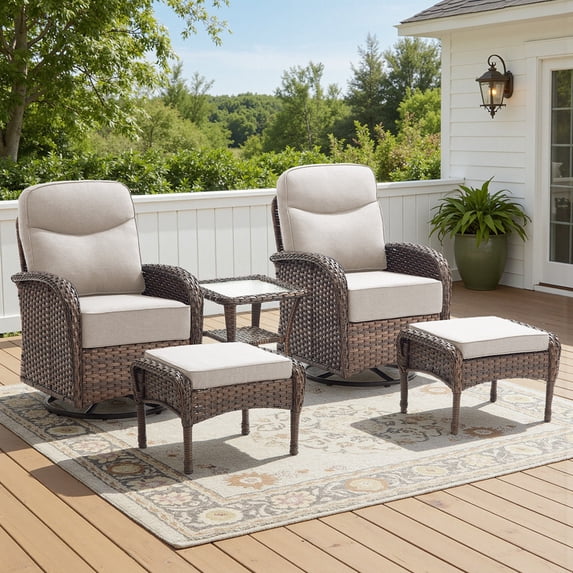 Jentlehouse Patio Furniture Set with Swivel Chair,High Back Outdoor Wicker Gliders with Ottomans,Patio Set for Balcony Deck Porch