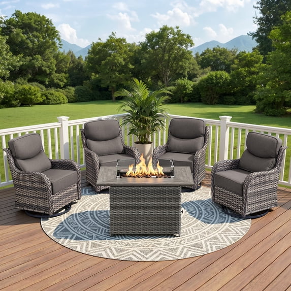 Jentlehouse Patio Wicker Furniture Set with 43'' Fire Pit,Swivel ...