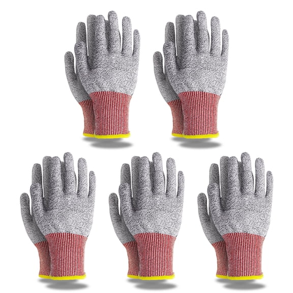 Jeoa Cut Resistant Glove 5 Pack for Kitchen&Gardening&Industry,Cutting Glove Protecting Hands(XL,Gray)