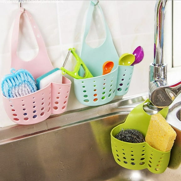 Jeobest Sink Shelf Soap Sponge Drain Rack - Sink Sponge Hanging Strainer Kitchen Holder - Kitchen Sink Sponge Holder Drain Rack Soap Holder Hanging Basket Storage with Adjustable Strap MZ