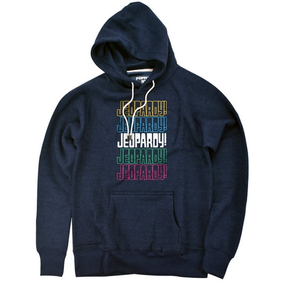 Jeopardy Repeat Logo Unisex Adult Slim Fit Pull-Over Heather Hoodie, Navy, Medium