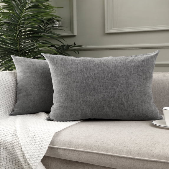 Jepeak Decorative Throw Pillow Covers Pack of 2 Chenille Cozy Modern Concise Cushion Cases for Bedroom Sofa Couch Home Decoration, Gray 16 x 24 Inches