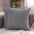 thumbnail image 1 of Jepeak Pack of 2 Corduroy Throw Pillow Covers Soft Solid Striped Cushion Cases, Square Home Decorative Pillow Cover for Couch Sofa Bed, Grey 18x18 inch, 1 of 13