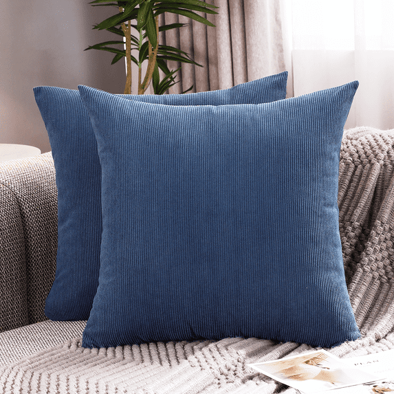 Jepeak Pack of 2 Corduroy Throw Pillow Covers Soft Solid Striped Cushion Cases, Square Home Decorative Pillow Cover for Couch Sofa Bed, Steelblue 18x18 inch