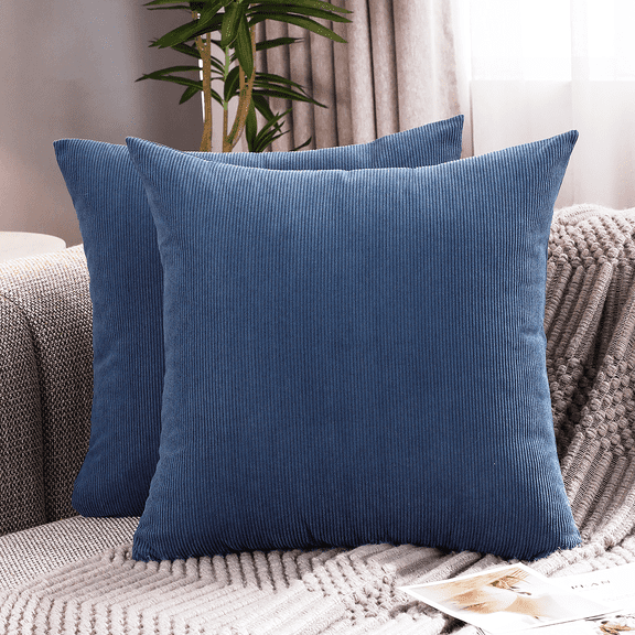 Jepeak Pack of 2 Corduroy Throw Pillow Covers Soft Solid Striped Cushion Cases, Square Home Decorative Pillow Cover for Couch Sofa Bed (Steelblue, 24x24 inch)