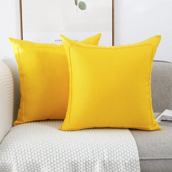 Jepeak Pack of 2 Throw Pillow Covers Burlap Linen Cushion Cases, Home Decorative Farmhouse Solid Square Pillow Covers for Bed Sofa Couch Chair (18x18 inches, Bright Yellow)