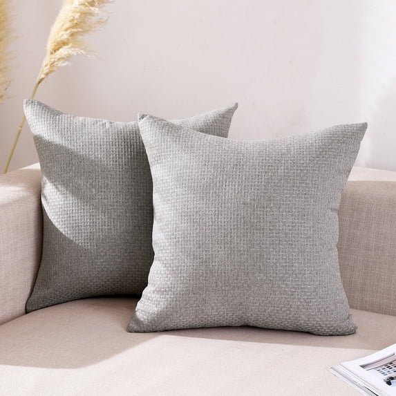 Jepeak Pack of 2 Woven Textured Throw Pillow Covers Square Cushion Cases Solid Linen Decorative Pillow Cover for Sofa Bed Couch (18x18 inch, Light Grey)