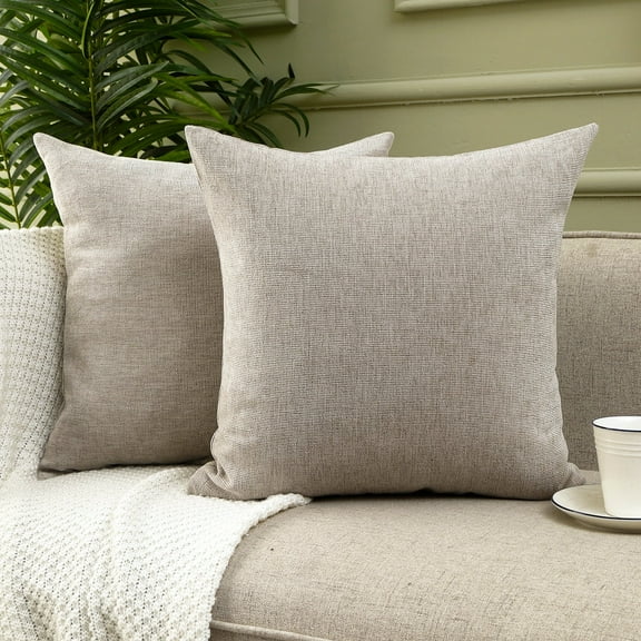 Jepeak Pack of 2 Chenille Throw Pillow Covers Cushion Cases, Decorative Cozy Concise Square Pillow Covers for Sofa Couch Bed, Tan 16x16 Inch
