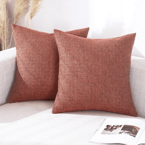 Jepeak Pack of 2 Rhombus Textured Throw Pillow Covers Cushion Cases Burlap Linen Decorative Pillow Cover for Sofa Couch Bed, Rust Orange 16x16 inch