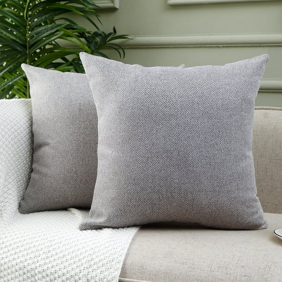 Jepeak Rustic Woven Textured Throw Pillow Covers Cushion Cases Pack of 2 Square Decorative Linen Pillow Cover for Sofa Couch Bed, Grey 20x20 inch