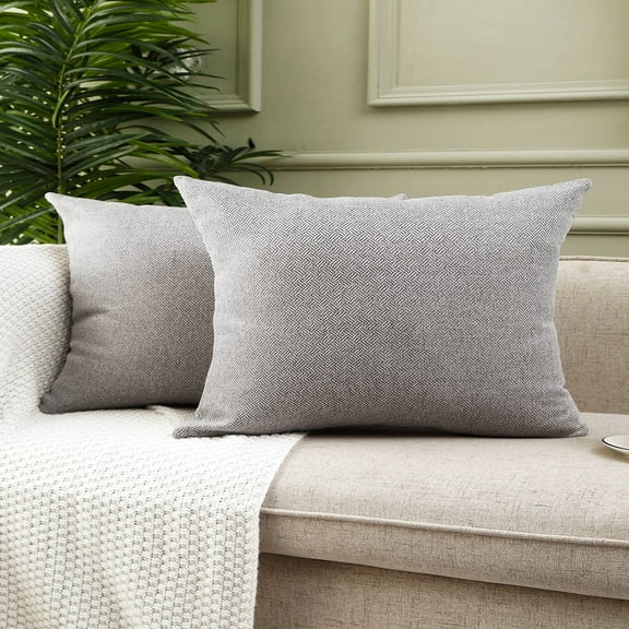 Jepeak Rustic Woven Textured Throw Pillow Covers Pack of 2 Decorative Farmhouse Linen Pillow Cover for Sofa Couch Bed, Grey 16 x 24 inch