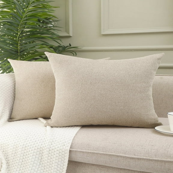 Jepeak Rustic Woven Textured Throw Pillow Covers Pack of 2 Decorative Farmhouse Linen Pillow Cover for Sofa Couch Bed, Tan 16 x 24 inch