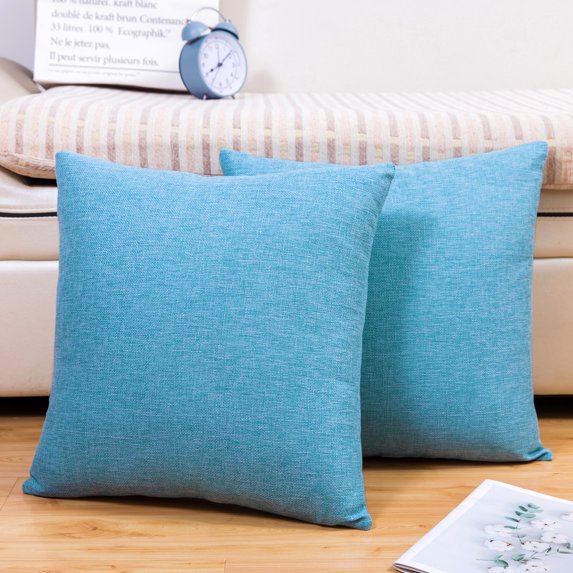 Jepeak Throw Pillow Covers Cushion Cases Pack of 2 Linen Farmhouse Modern Decorative Solid Square Pillow Covers for Couch Sofa Bed (Blue, 16 x 16 Inches)