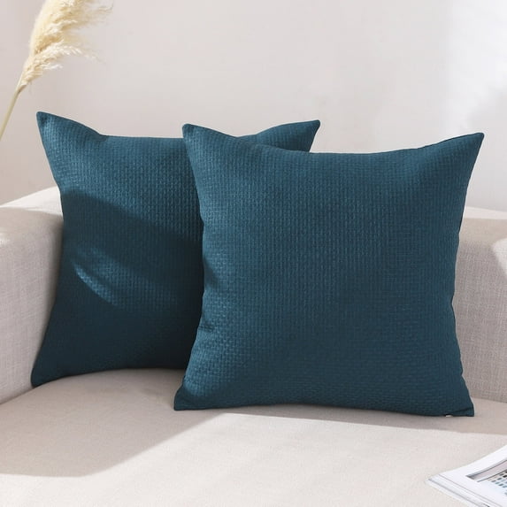 Jepeak Woven Textured Throw Pillow Covers Cushion Cases Pack of 2 Solid Linen Decorative Square Pillow Cover for Sofa Bed Couch (20x20 inch, Teal Blue)