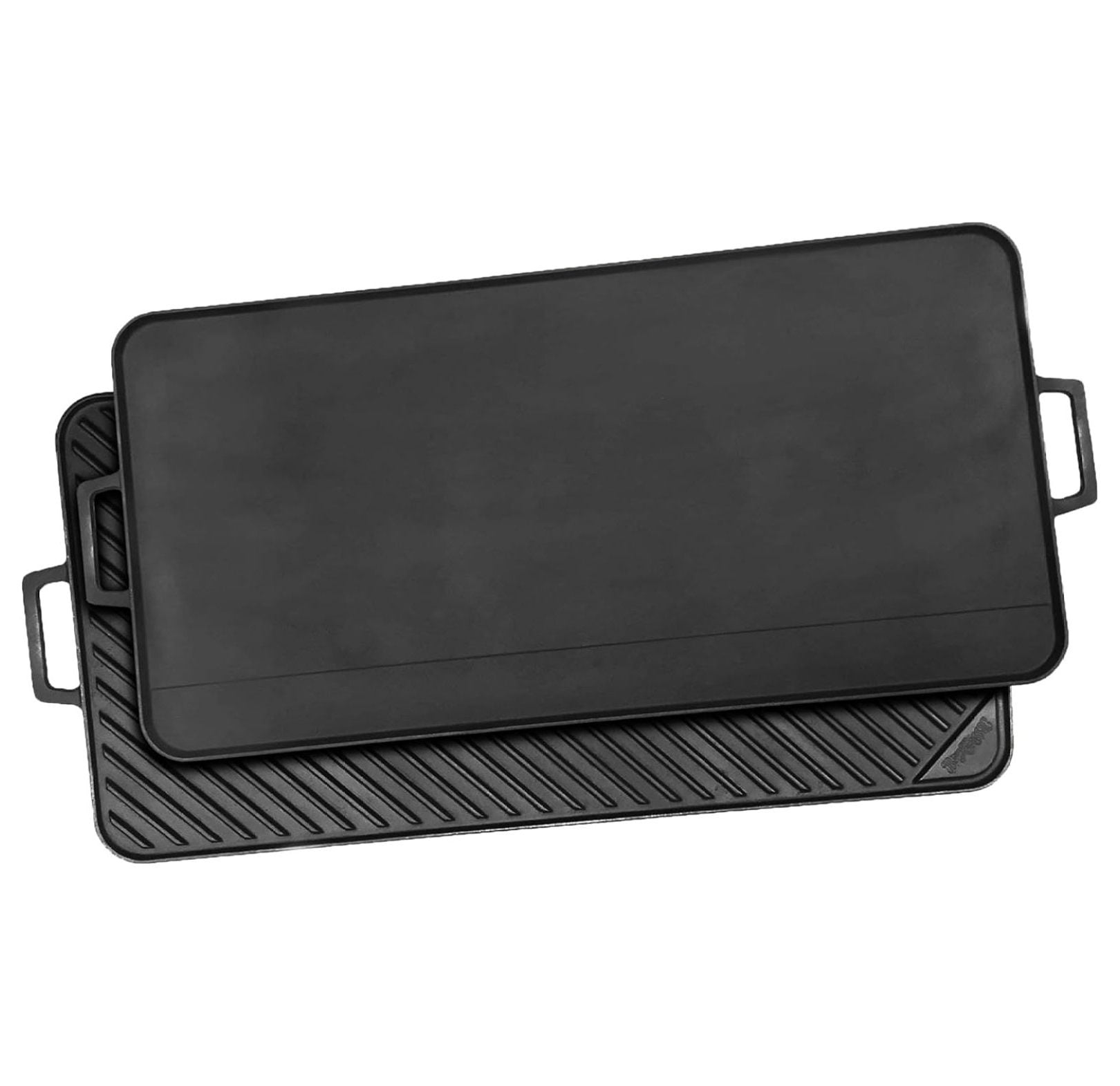 28-Inch Black Cast Iron Reversible Griddle with Flat and Ribbed Sides