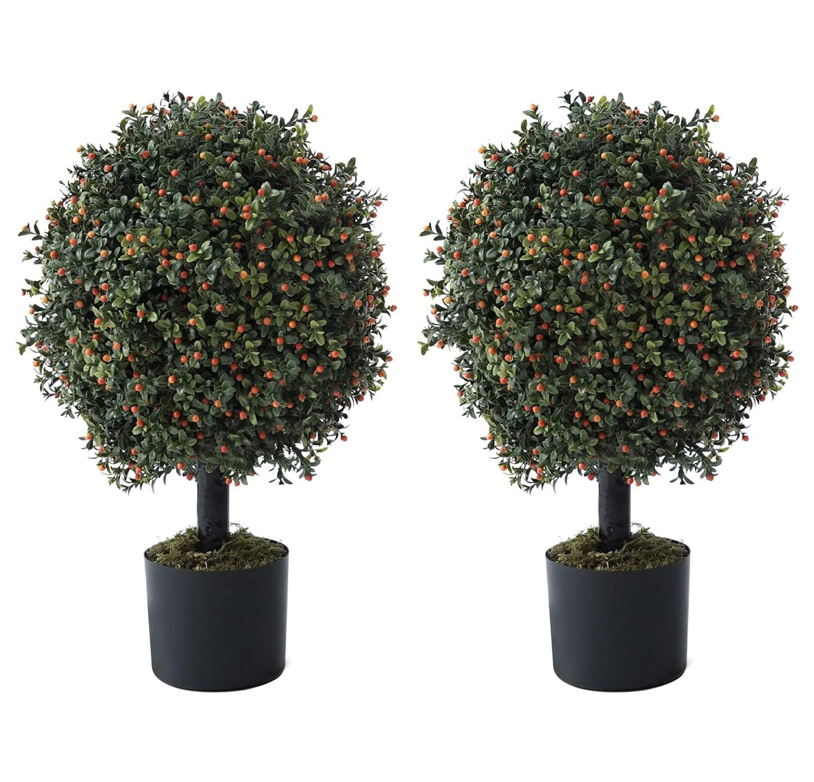Set of 2 Green Artificial Boxwood Topiary Trees in Black Pots