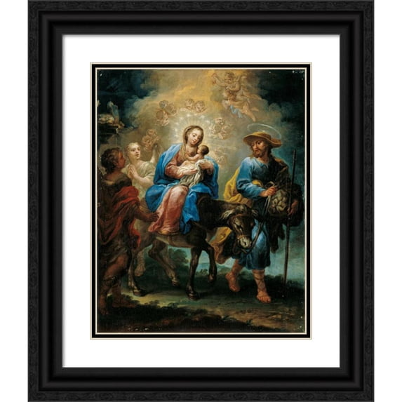 Jerónimo Ezquerra 15x18 Black Ornate Wood Framed Double Matted Museum Art Print Titled - The Flight into Egypt