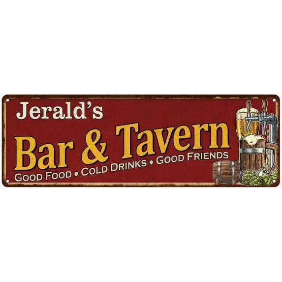 Jerald's Bar and Tavern Red Chic Sign Man Cave Decor Gift 6x18 206180002300