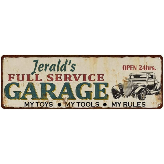 Jerald's Full Service Garage Metal Sign 8x24 Rusty Man Cave 108240047243
