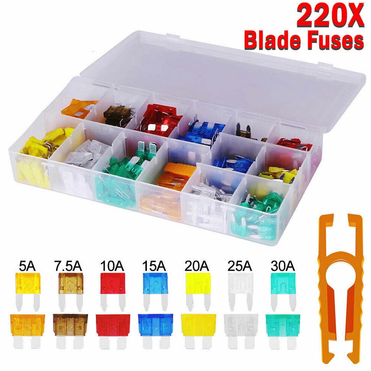 Jerbor 220Pcs Car Blade Fuses Assorted Auto Standard Mini Fuse Box Holder 230Amp Set