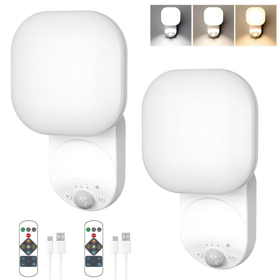 Jercoda 2pack Montion Sensor Wall Lights, Rechargeable Wall Lights with Remote, 4000mAh Magnetic Wireless Touch Wall Light with Adjustable Lighting & Angle for Closet Hallway Stairs Patio, Set of 2
