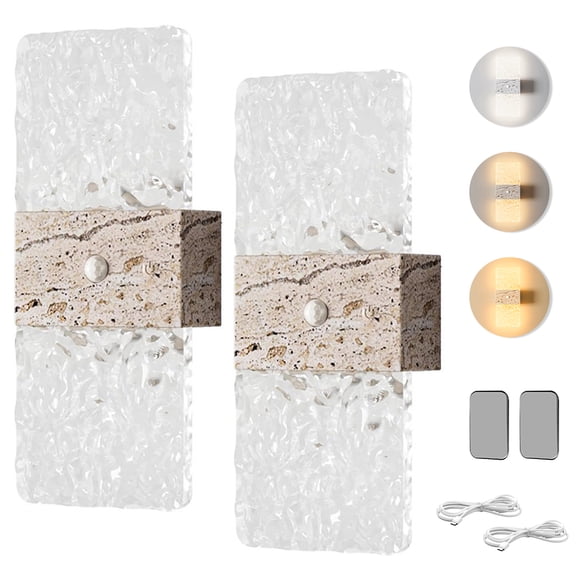 Jercoda 2pcs Wireless Motion Sensor Wall Lights with Auto-Modes, Rectangular Design Rechargeable Wall Sconces with Stickers for Bedroom Living Room Stairways